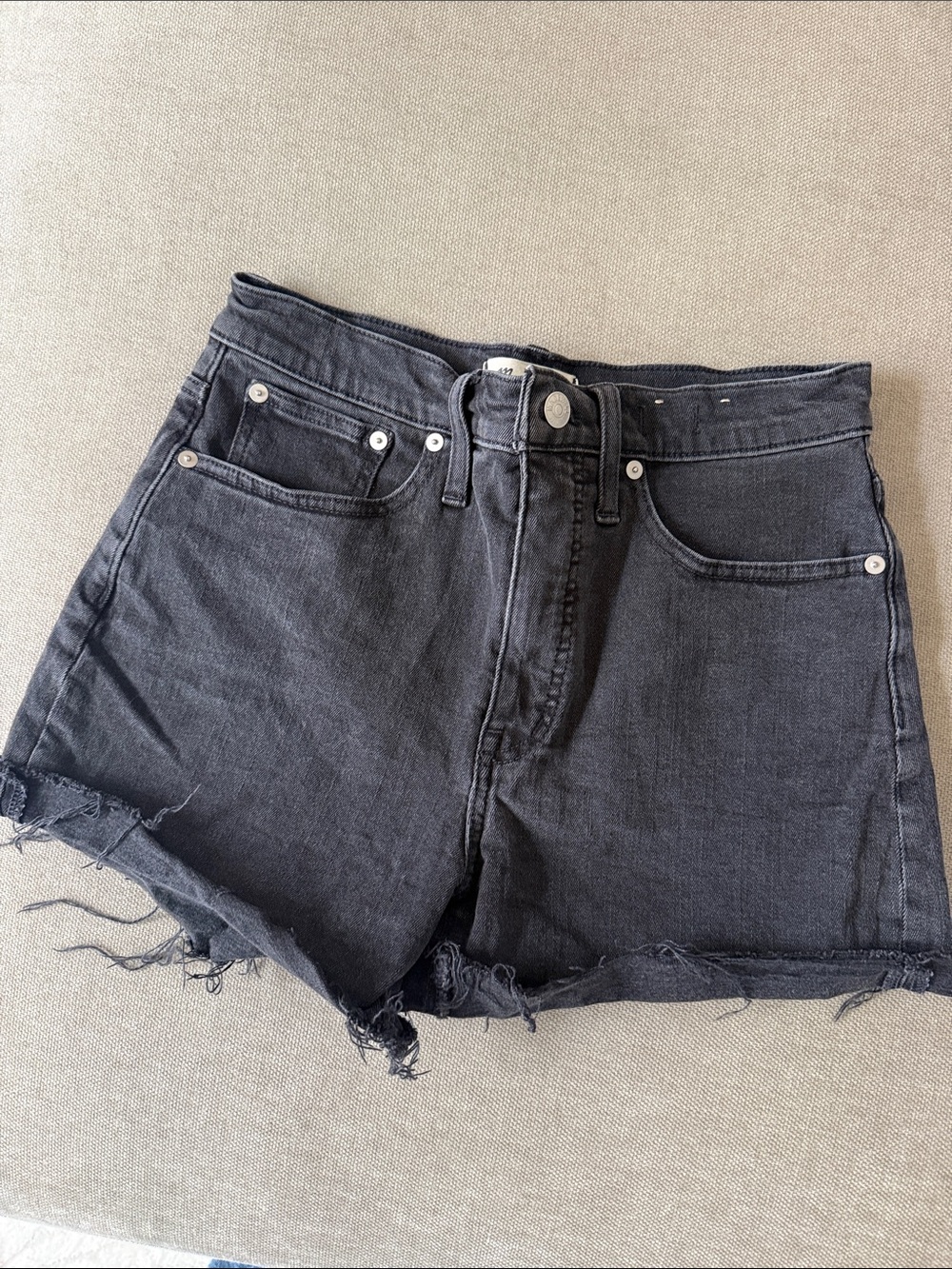 Madewell Black High-Rise Frayed Hem Denim Shorts
